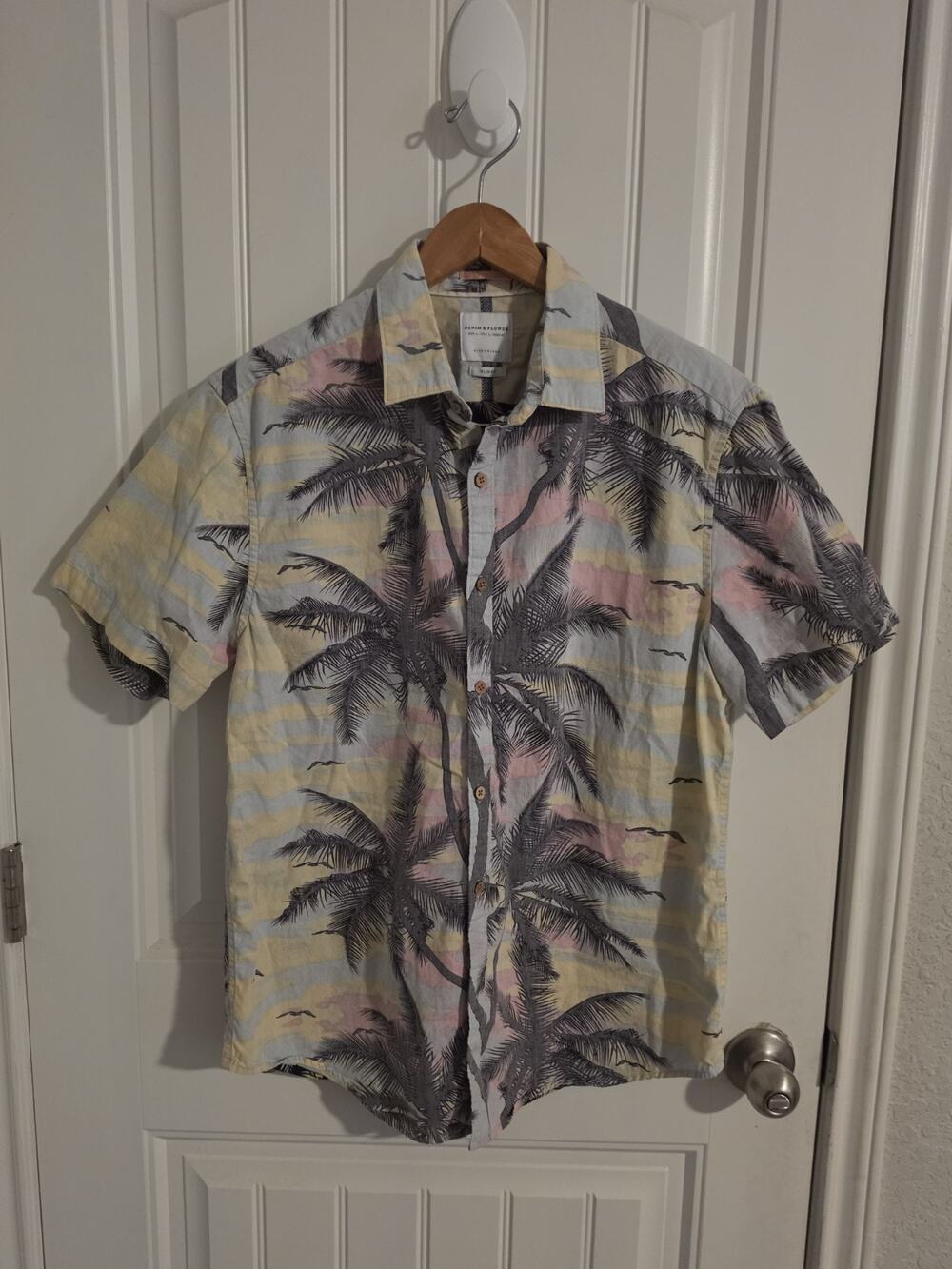 Denim & Flower Ricky Singh Men L Slim Fit Hawaiian Shirt Palm Tree Tropical